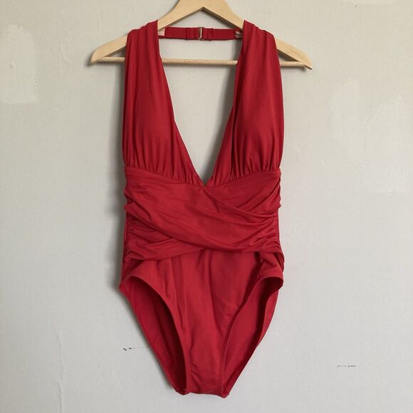 La Blanca Halter Twist Bathing Suit XL One Piece Red Women’s - Picture 2 of 9